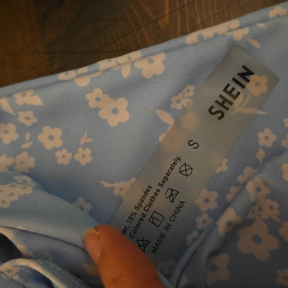 SHEIN Blue and White Bikini Set with Sheer Elegance - Picture 3 of 3